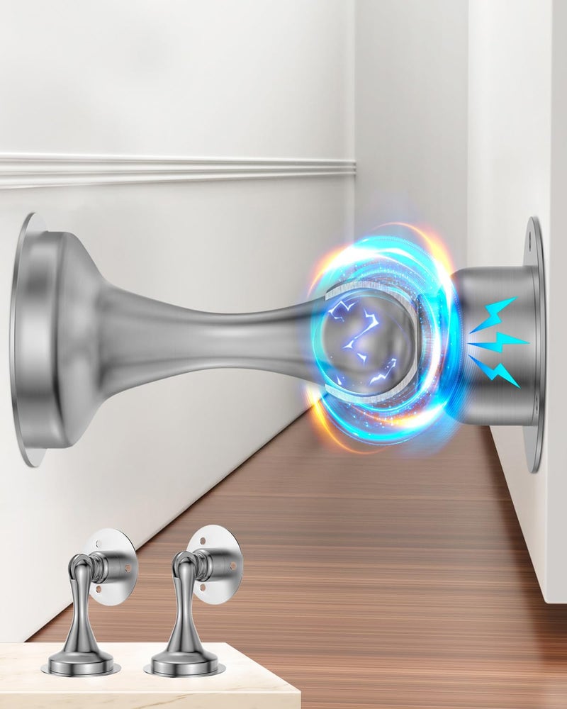 WINONLY Door Stoppers Magnetic Door Catch, Stainless Steel Magnetic Door Stop 2 Pack, Double-Sided Adhesive Tape, No Drilling, Screws for Stronger Mount, Holder Your Door Open for Wide Doors - Image 1